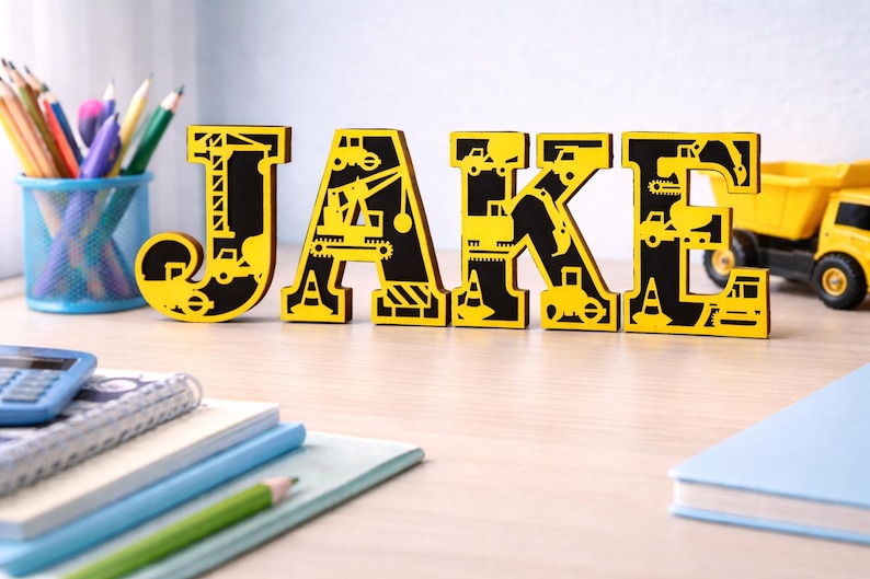 Construction Wooden 3D Letters, Personalized Name Sign - Etsy