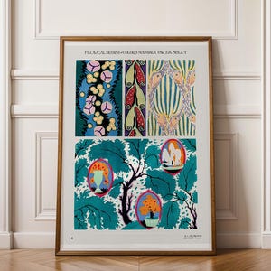 E. A. Séguy "Disegni floreali e nuovi colori n. 4" Poster incorniciato - Art Déco, illustrazione botanica, stampa artistica Giclée con bordo bianco