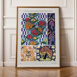 E. A. Séguy "Disegni floreali e nuovi colori n. 13" Poster incorniciato - Art Déco, illustrazione botanica, stampa artistica Giclée con bordo bianco
