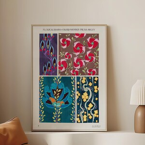 E. A. Séguy "Disegni floreali e nuovi colori n. 3" Poster incorniciato - Art Déco, illustrazione botanica, stampa artistica Giclée con bordo bianco
