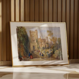 Poster incorniciato "Castello di Powys, Galles" di David Cox - Paesaggio inglese | Stampa artistica giclée con cornice nera