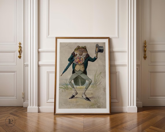 Ready to Hang Vintage Frog Poster Framed – Enhanced Matte Paper Giclée Print with shatter-proof acrylic glass frame