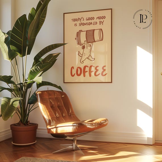 Digital poster Today's Good Mood is Sponsored by Coffee – PNG bundle with Canva templates | Funny coffee wall decoration for download in 5:7 format