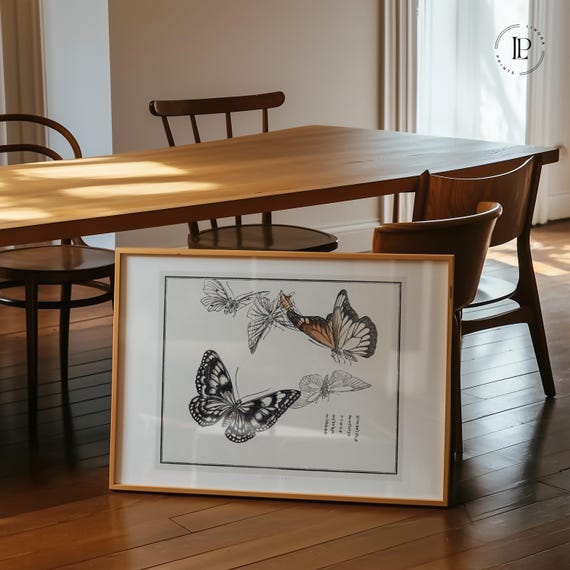 Chūrui Gafu "Butterflies Illustration" Framed Poster – Japanese Botanical Art | Giclée Art Print with White Border