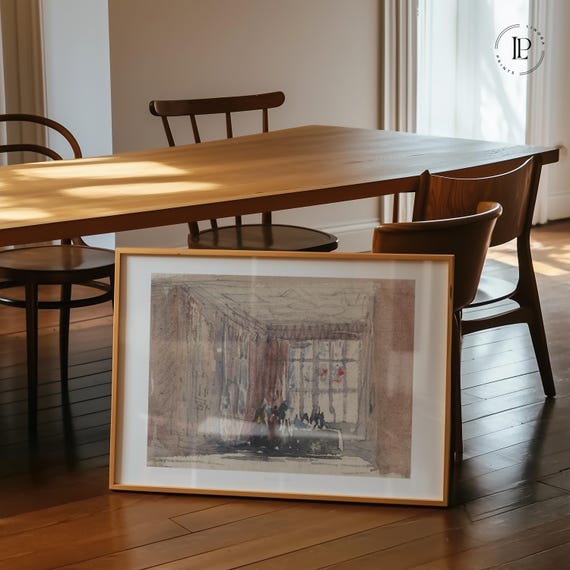 David Cox "A Tudor Room with Figures" Poster Unframed – Historical Interior | High-quality art print with white border