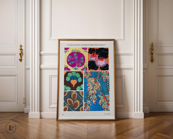 E. A. Séguy “Floral Designs and New Colors No.12” Framed Poster – Art Deco, Botanical Illustration, Giclée Art Print with White Border