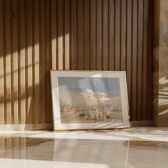 David Cox "London Bridge" Framed Poster – English Architecture | Giclée Art Print with Black Frame