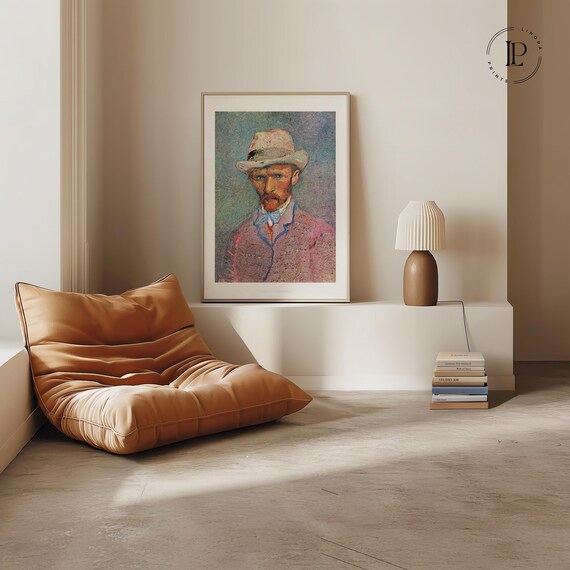 Vincent van Gogh "Self-Portrait with a Gray Straw Hat" 1887 Framed Poster – Post-Impressionism | Giclée Art Print with White Border Vertical