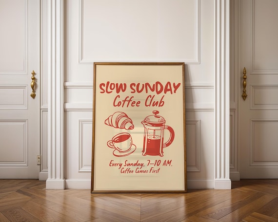 Slow Sunday Coffee Club Digital Poster – PNG Bundle with Canva Templates | Coffee quote for weekend mode available for download in 5:7 format