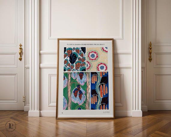 E. A. Séguy “Floral Designs and New Colors No.14” Framed Poster – Art Deco, Botanical Illustration, Giclée Art Print with White Border