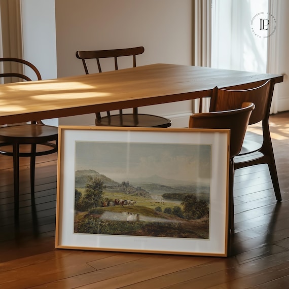 David Cox "Landscape with a Bridge" c. 1820 Framed Poster – English Landscape Painting | Giclée Art Print with Black Frame