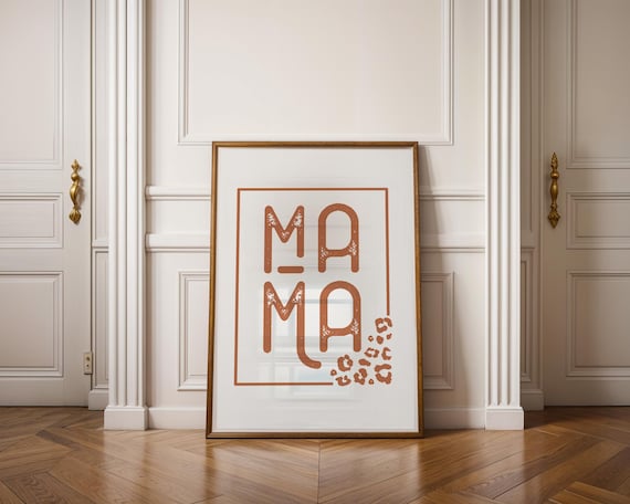 MAMA square poster with leopard print – Stylish PNG design for Mother's Day and birthday, digital wall decoration, 2 files for printing & DIY