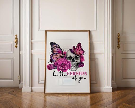Be the Version of You – Digitales Retro-Poster mit Schädel & Schmetterling | PNG + editierbare Datei