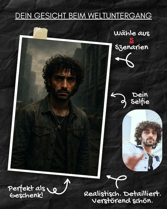 Personalized apocalypse portrait – digital selfie poster in apocalyptic style – funny gift for gamers & friends