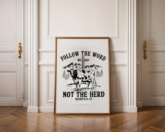 Follow the Word – Not the Herd | Digitales Bibelposter mit Kreuz & Rind | PNG + Canva-Datei