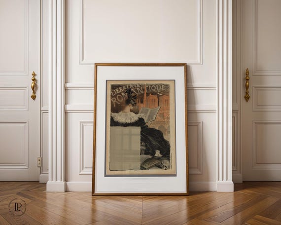 Eugène Grasset „Die romantische Buchhandlung“ 1887 Poster gerahmt – Literaturplakat im Jugendstil | Giclée Kunstdruck mit weißem Rand