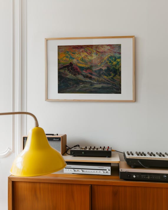 AP. Weisz-Kubínčan "Landscape with a Colorful Sky" 20th Century Framed Poster – Expressionist Landscape | Giclée Art Print with White Border