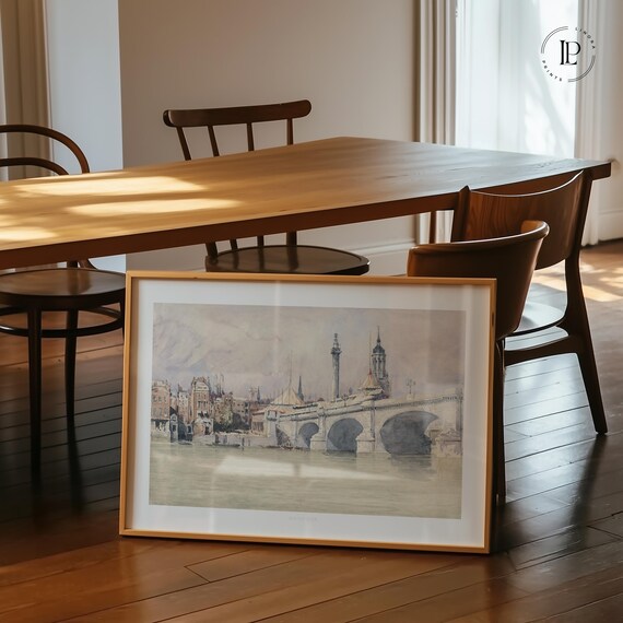 David Cox's "The Opening of the New London Bridge" Framed Poster – English Cityscape | Giclée Art Print with Black Frame