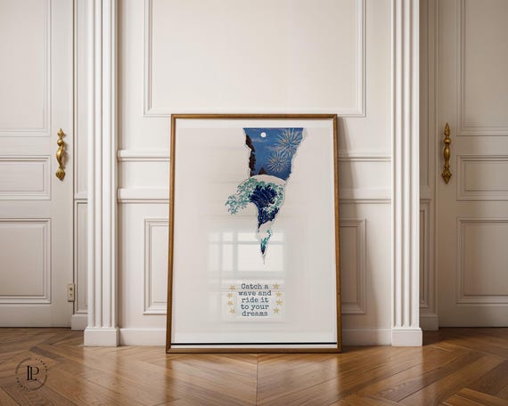Ready to Hang “Catch a Wave and Ride It to Your Dreams” Framed Art Print - Matte Enhanced Paper Giclée Print