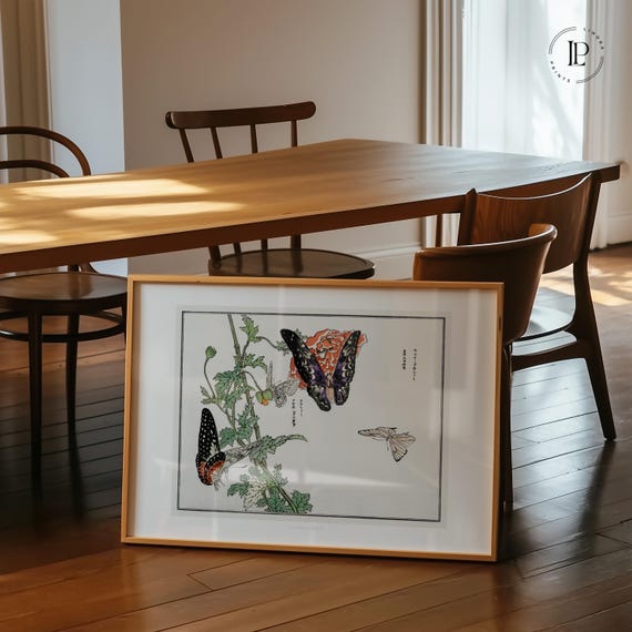 Chūrui Gafu "Butterflies and Plants" Poster Unframed – Japanese Nature Illustration | High-quality art print with white border
