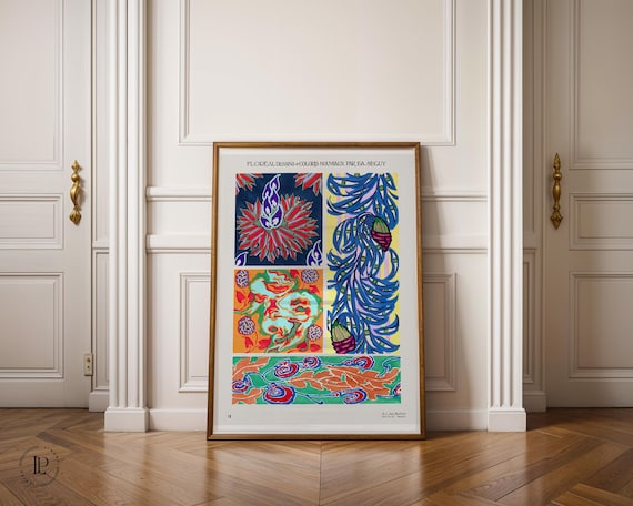 E. A. Séguy “Floral Designs and New Colors No.18” Framed Poster – Art Deco, Botanical Illustration, Giclée Art Print with White Border