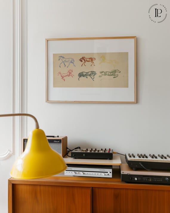 Arnold Peter Weisz-Kubínčan "Sketched of Galloping Horses" 1930 Framed Poster – Expressionism | Giclée Art Print with White Border, Horizontal