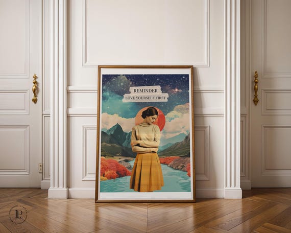 Ready to Hang Self-Love Poster “Love Yourself First” framed – Premium matte paper & shatter-proof acrylic glass