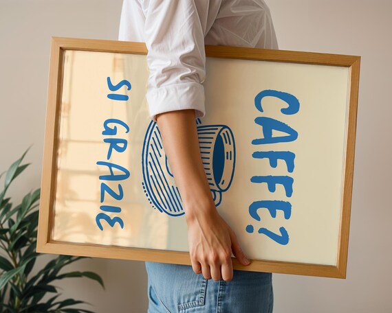 Digital poster "Caffe? Si grazie" – PNG bundle with Canva templates | Italian coffee quote for download in 5:7 format