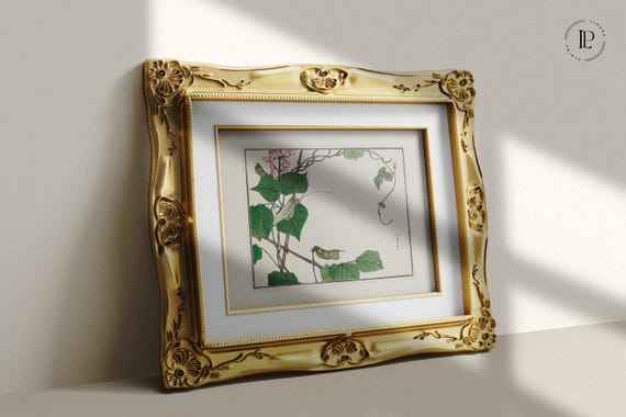 Chūrui Gafu "Grasshopper on Leaf" Framed Poster – Japanese Nature Illustration | Giclée Art Print with White Border