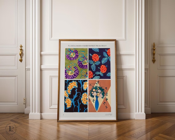 E. A. Séguy “Floral Designs and New Colors No.7” Framed Poster – Art Deco, Botanical Illustration, Giclée Art Print with White Border