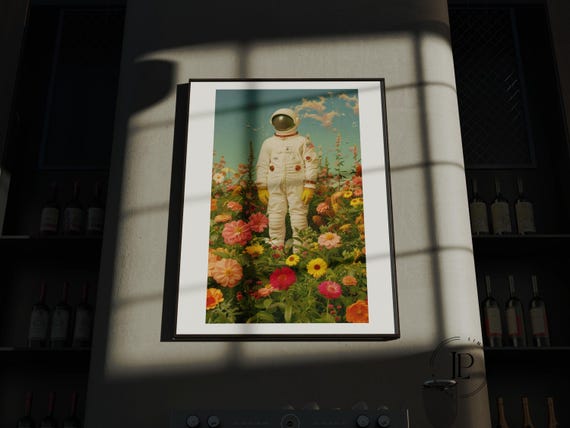 Ready to Hang Astronaut Poster Framed – Surreal Art Print on Matte Enhanced Paper with Acrylic Glass Frame Gift Idea