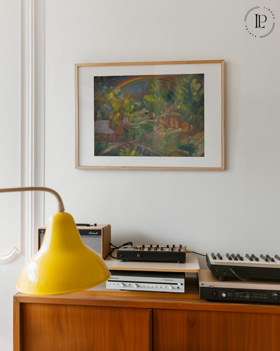 Arnold Peter Weisz-Kubínčan "Rainbow over a Village" 1930 Framed Poster – Expressionism | Giclée Art Print with White Border, Horizontal