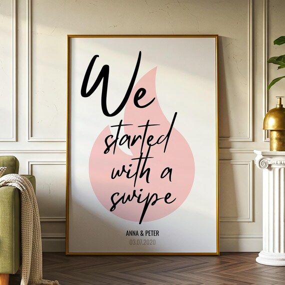 Personalized Tinder poster – We started with a swipe | modern couple poster with names & date | anniversary gift