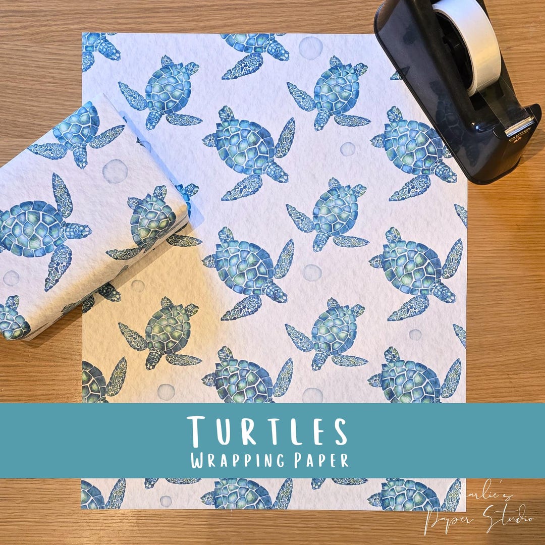 Watercolour Turtles Wrapping Paper: Illustrated Gift Wrap With Tags ...
