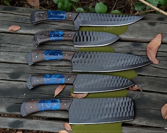 Handmade Chef Knife Set 5 Piece Wenge Wood & Resin Handle