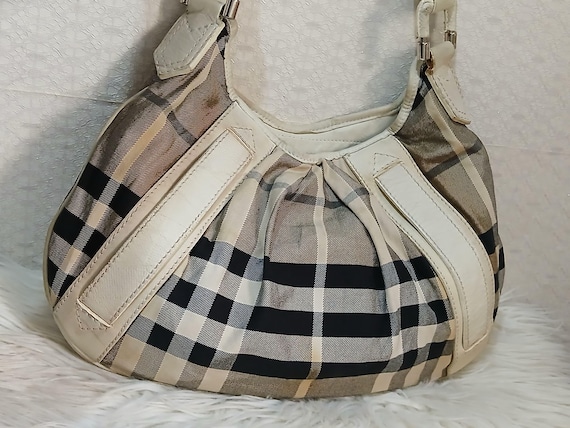 Burberry White Grey House Check Canvas and Leather Phoebe  Burberry White Leather Canvas Hobo Bag main image 0