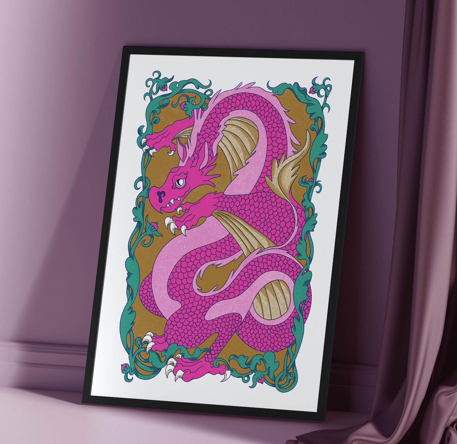 Pink Dragon Poster — Maximalist Fantasy