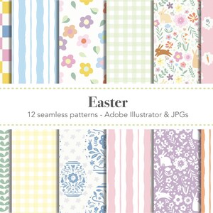 Easter Digital Paper Pack - 12 Seamless Patterns | Pastel Spring Backgrounds for Print On Demand Projects