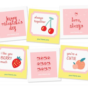 Valentinstagskarten mit Obst-Motiven - quadratische Valentinstagskarten für Kinder und Klassenkameraden