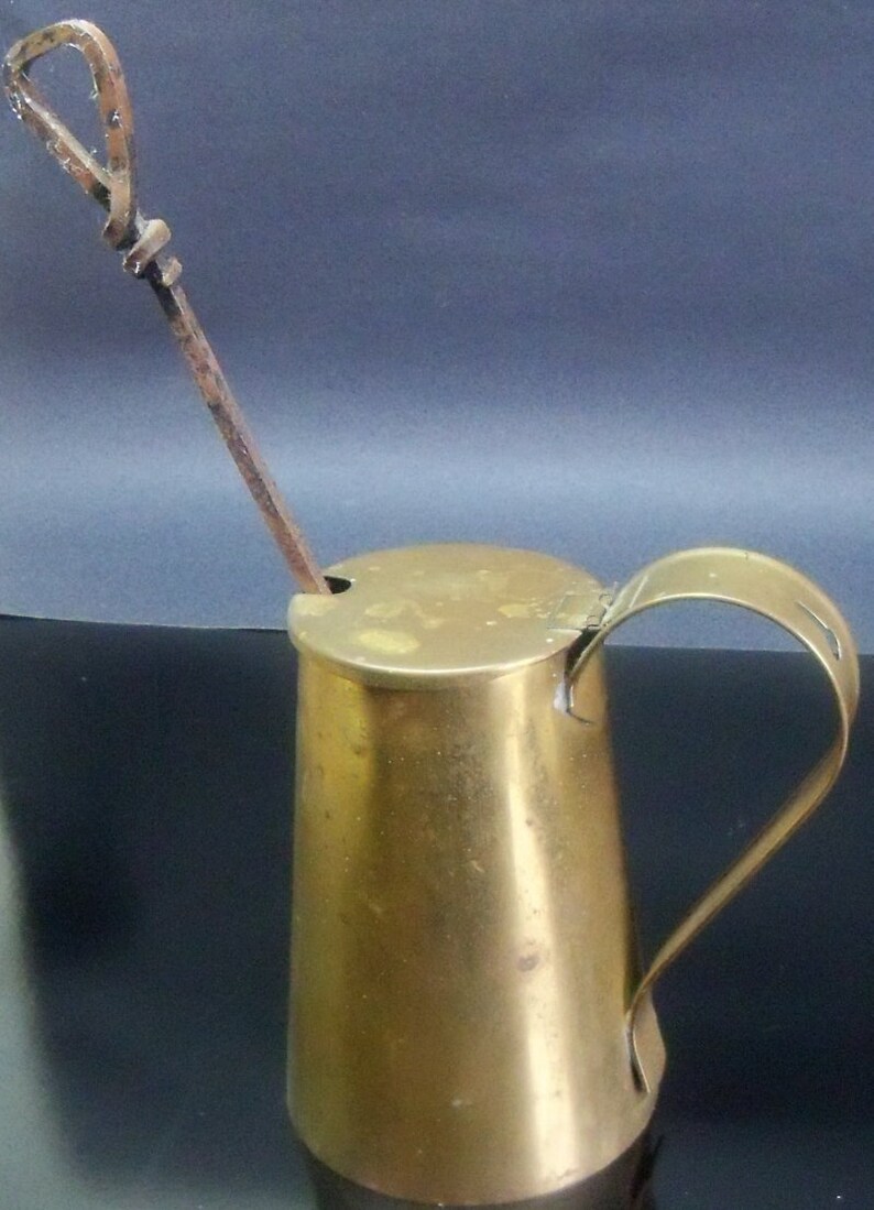 Antique brass Fire Starter Oil pitcher with Lid Great Patina Etsy