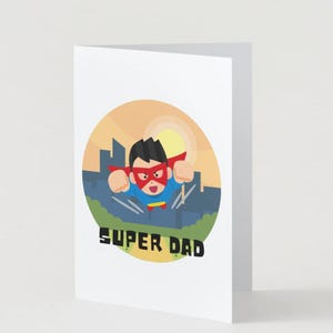 Super pai, super aqui cartão de dia dos pais, cartão de dia dos pais, cartão de design de desenho animado, cartão feito à mão