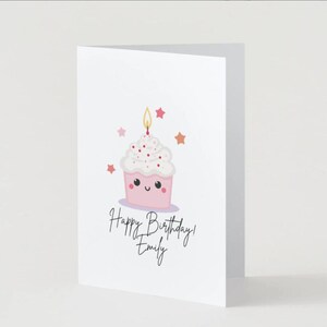 Cupcake themed birthday card, simple birthday card, cartoon cupcake, handmade