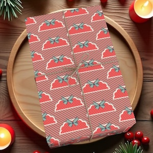 Vintage Bow Wrapping Paper – Retro Christmas Gift Wrap, Festive Holiday Present Matte or Satin