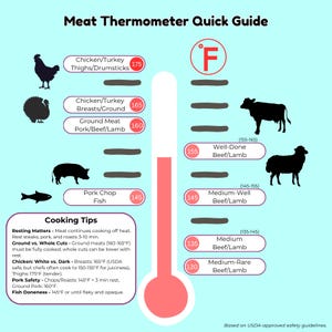 Meat Temperature Magnet | USDA Safe Cooking Temps by Cut | Kitchen Cheat Sheet | Meat Doneness Guide | Food Safety Reference
