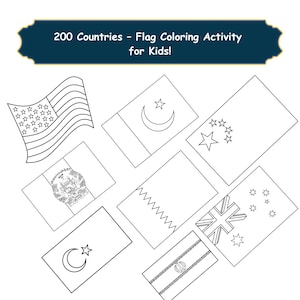 200 pages à colorier des drapeaux de pays pour les enfants – Activité de contours de drapeau à imprimer – PDF de géographie – Feuille de travail amusante sur les drapeaux du monde pour l'école à la maison