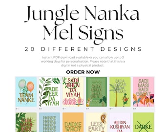 Jungle Theme Punjabi Wedding Sign Templates: Jaggo, Mehndi (PDF Downloadable 20-Pack)