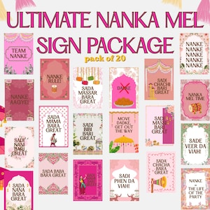 May include: A collection of 20 signs with pink and floral designs. The signs feature text such as "Ultimate Nanka Mel," "Team Nanke," and "Nanke Rule." The signs are designed for a party or event.