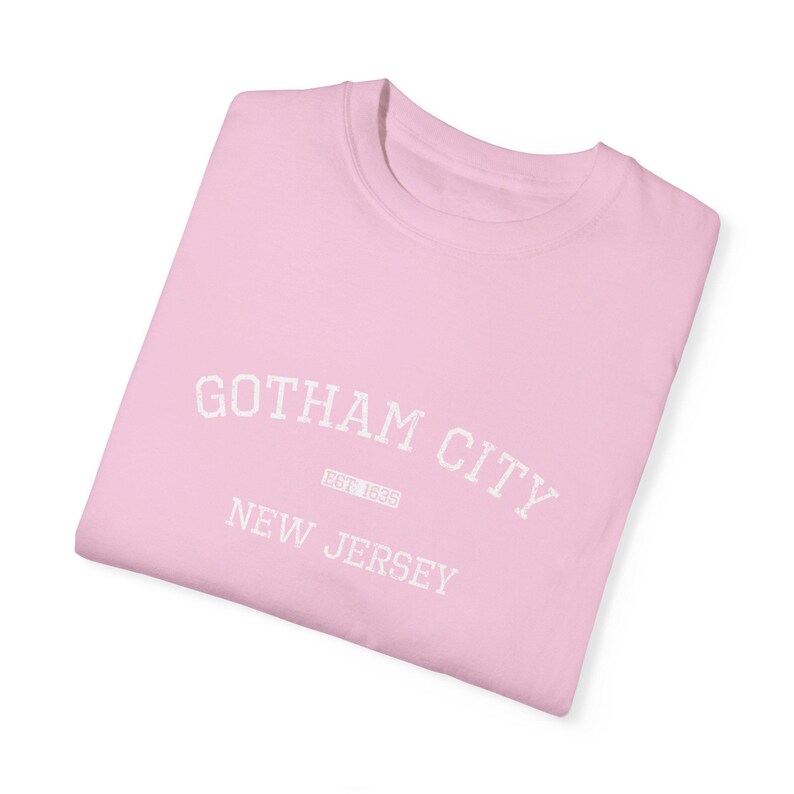 Camiseta Gotham City New Jersey Comfort Colors, estilo vintage, unisex, con estampado gráfico, fundada en 1635, ropa urbana. imagen 10