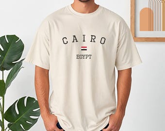 Camiseta unisex con la bandera de Egipto y El Cairo, Egipto. Camiseta de recuerdo para aficionados a la historia, colores cómodos.