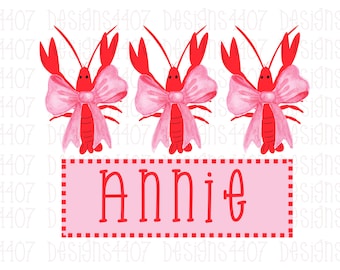 Crawfish with Pink Bows PNG / Sublimation Crawfish Design / Girly Crawfish Design / Spring PNG Design